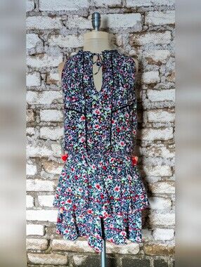 Poupette St. Barth Navy Floral Print Sundress with Pink & Yellow Accents: Size S